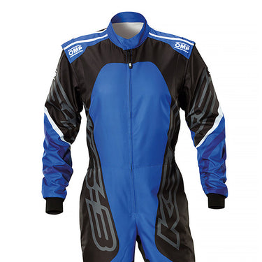 OMP KS-3X Art kart racing suit black/blue closeup view